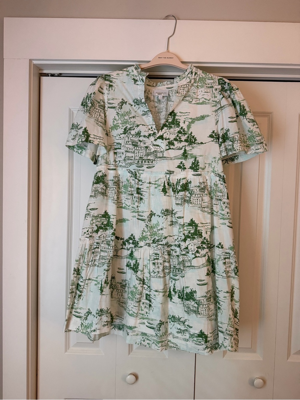 Sugarlips White and Green Toile Print Mini Dress